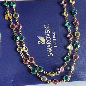 Vintage Swarovski necklace multicolour crystal on gold plated chain